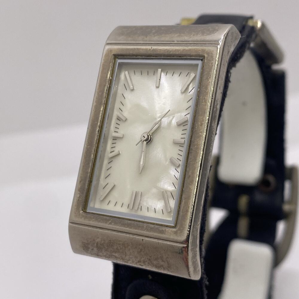 Vintage Womens Mop Dial Black Leather Watch New Battery